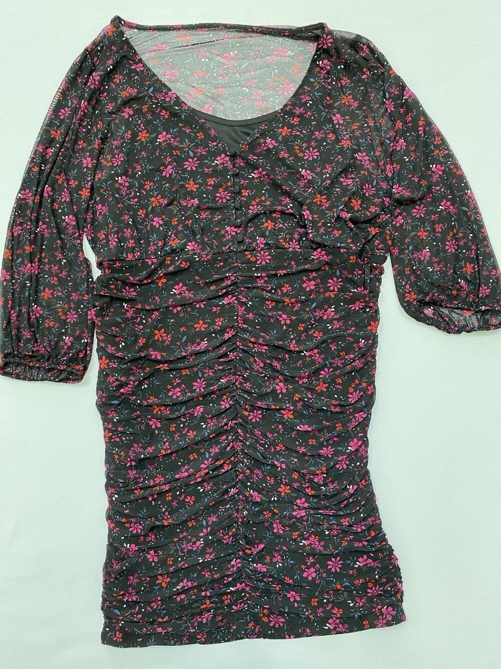 Torrid NWT Plus Size 1 1X 14-16 Mini Mesh Button Shirt Dress Ruched Floral